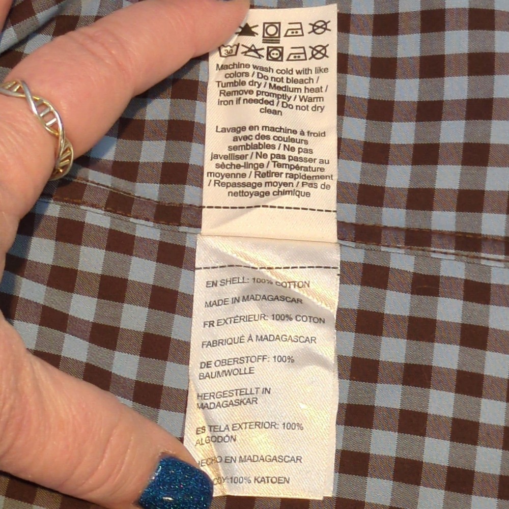 Untuckit Brown Blue Checked Button Long Sleeve Shirt XL 100% Cotton Work - Picture 6 of 10